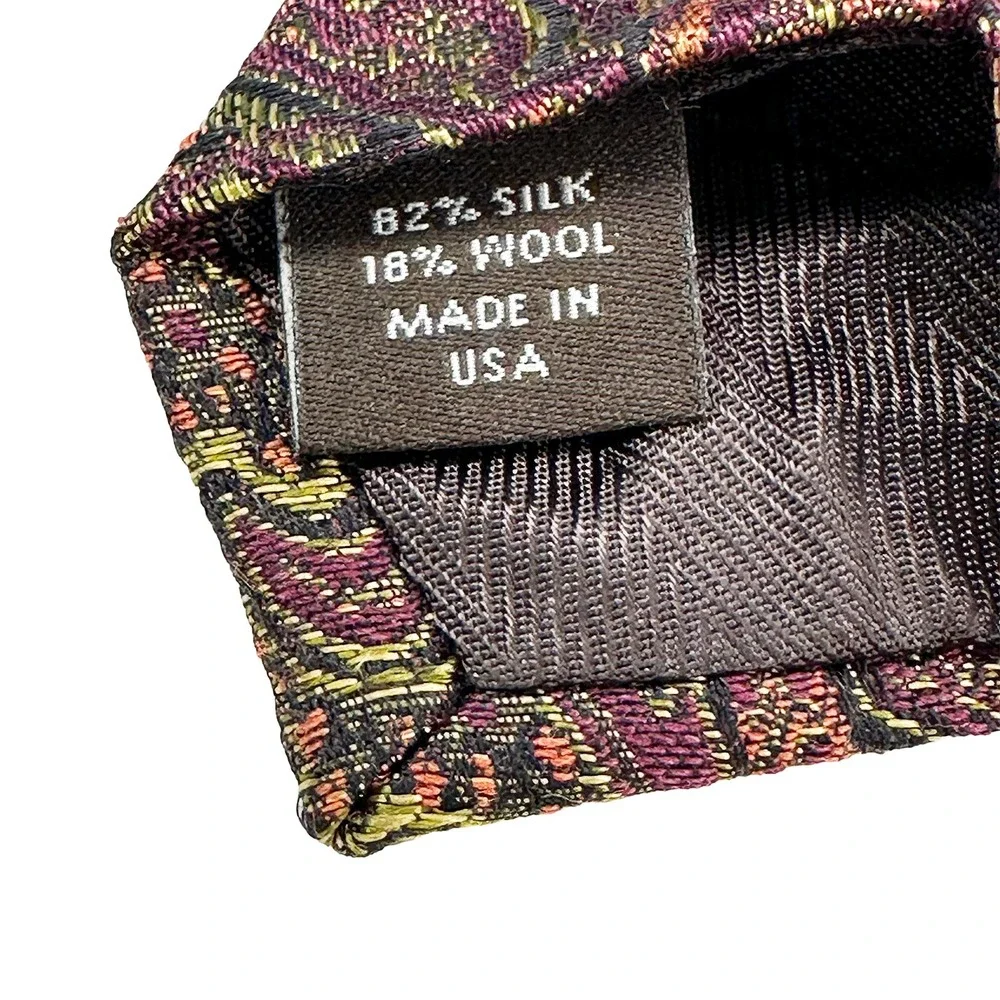 JOSEPH ABBOUD Men's Wool &‎ Silk Paisley Neck Tie • burgundy, orange, yellow